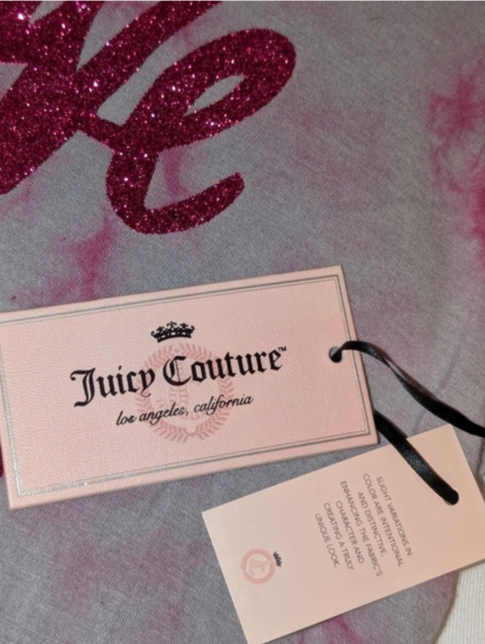 Juicy Couture Y2K Glitter Love Tie Dye Graphic Tee Shirt Top Loose Fit - Picture 7 of 8